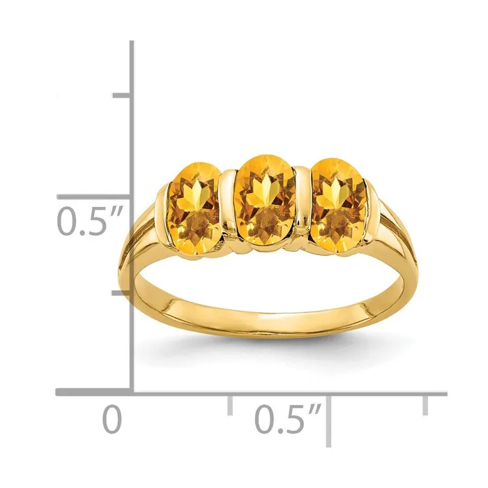 14K Yellow Gold 6x4mm Oval Citrine Checker ring Goldia Rings