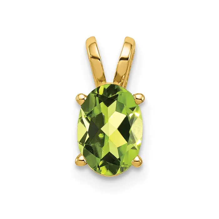 14K Yellow Gold 7x5mm Oval Peridot Checker pendant Goldia Necklaces