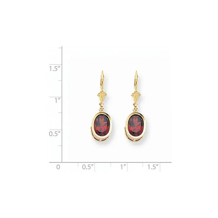 14k Yellow Gold 9x7mm Oval Garnet Leverback Earrings Goldia Earrings