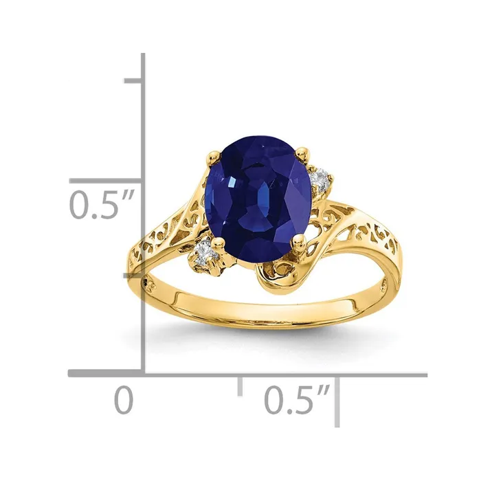14K Yellow Gold 9x7mm Oval Sapphire AAA Real Diamond ring Goldiacom Rings