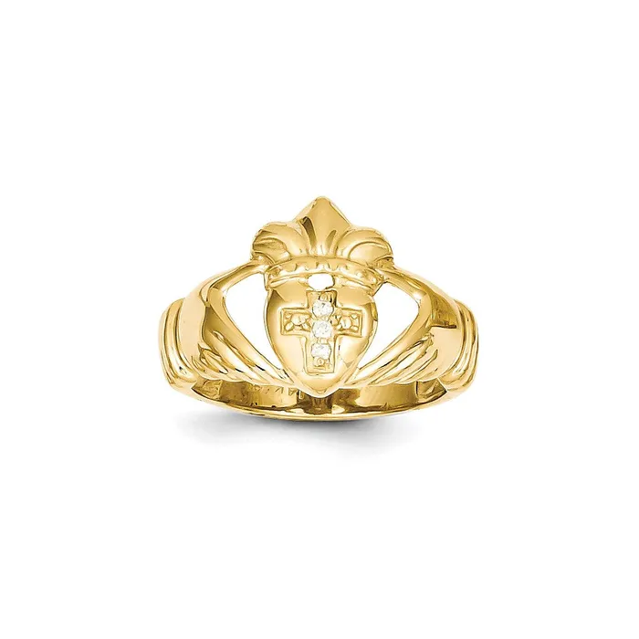 14k Yellow Gold AAA Diamond claddagh ring Goldia Rings