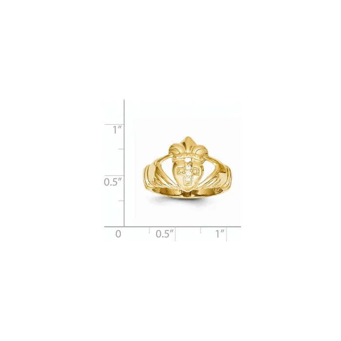 14k Yellow Gold AAA Diamond claddagh ring Goldia Rings