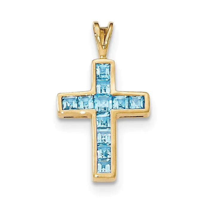 14k Yellow Gold Blue Topaz Cross Pendant Goldia Necklaces