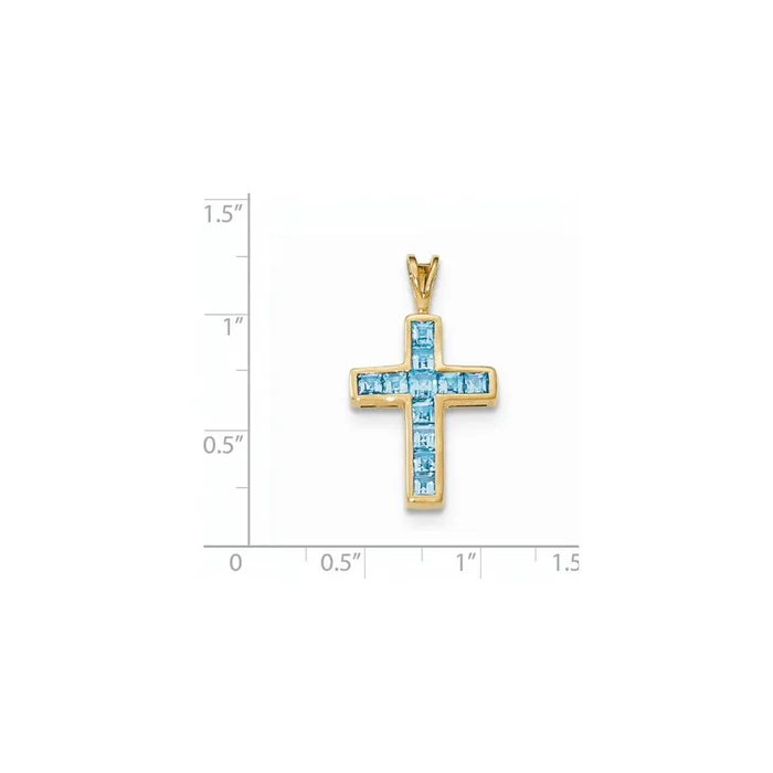 14k Yellow Gold Blue Topaz Cross Pendant Goldia Necklaces