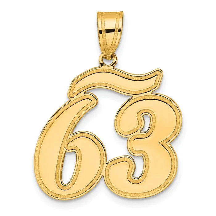 14k Yellow Gold Brushed Border Script Number 63 Pendant Goldia PreStyled Sets 14k Yellow Gold Brushed Border Script Number 63 Pendant Goldia PreStyled Sets