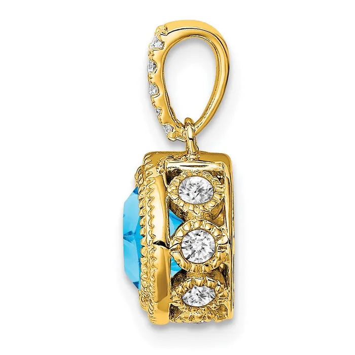 14K Yellow Gold Cushion Blue Topaz and Real Diamond Pendant Goldia Necklaces
