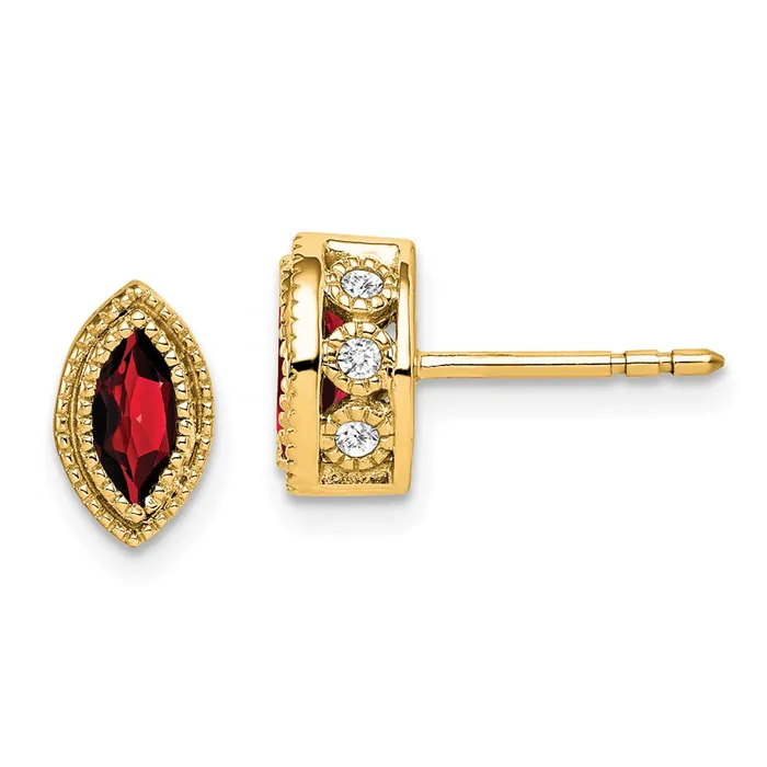 14k Yellow Gold Marquise Garnet and Real Diamond Earrings Goldia Earrings