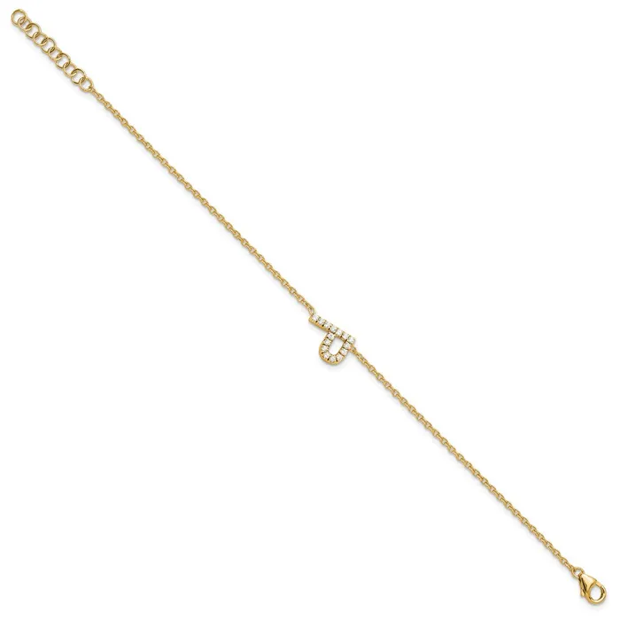 14k Yellow Gold Natural Diamond Sideways Letter P w 1in ext Bracelet goldiaca Bracelets