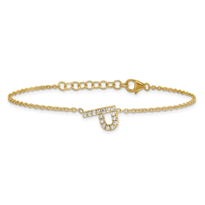 14k Yellow Gold Natural Diamond Sideways Letter P w 1in ext Bracelet goldiaca Bracelets