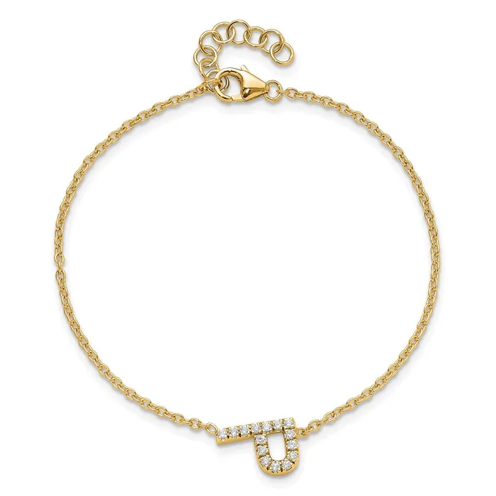 14k Yellow Gold Natural Diamond Sideways Letter P w 1in ext Bracelet goldiaca Bracelets
