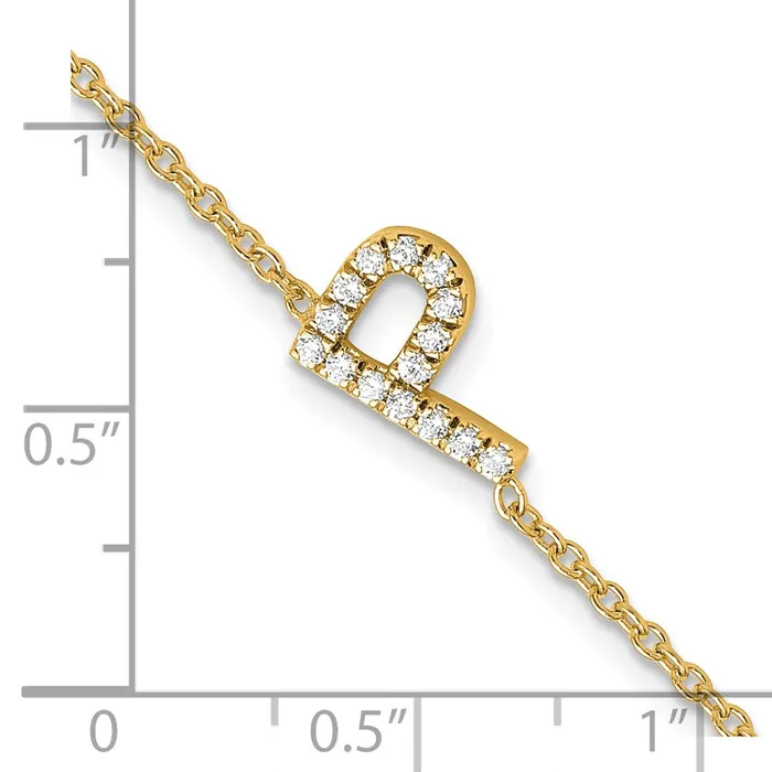 14k Yellow Gold Natural Diamond Sideways Letter P w 1in ext Bracelet goldiaca Bracelets