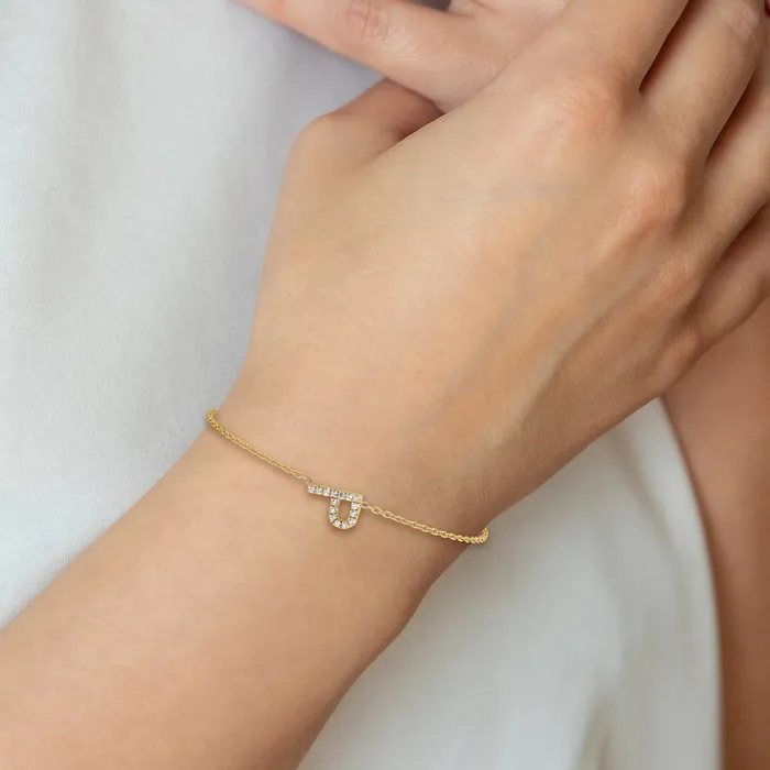 14k Yellow Gold Natural Diamond Sideways Letter P w 1in ext Bracelet goldiaca Bracelets