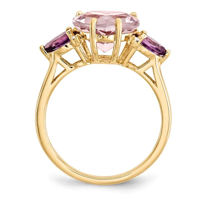 14K Yellow Gold Pink Quartz u0026 Amethyst and Real Diamond Ring Goldia Rings