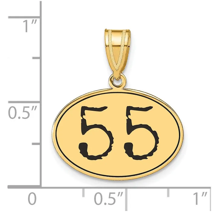 14k Yellow Gold Polished Number 55 Black Enamel Oval Pendant Goldia Necklaces