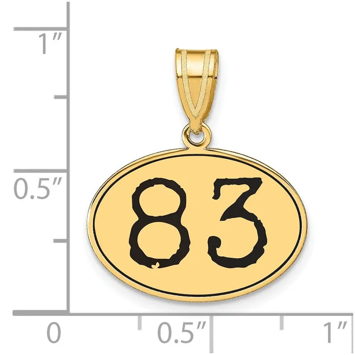 14k Yellow Gold Polished Number 83 Black Enamel Oval Pendant Goldia Necklaces