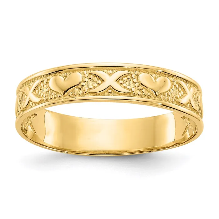 14K Yellow Gold Polished X and Hearts Ring Goldia Rings