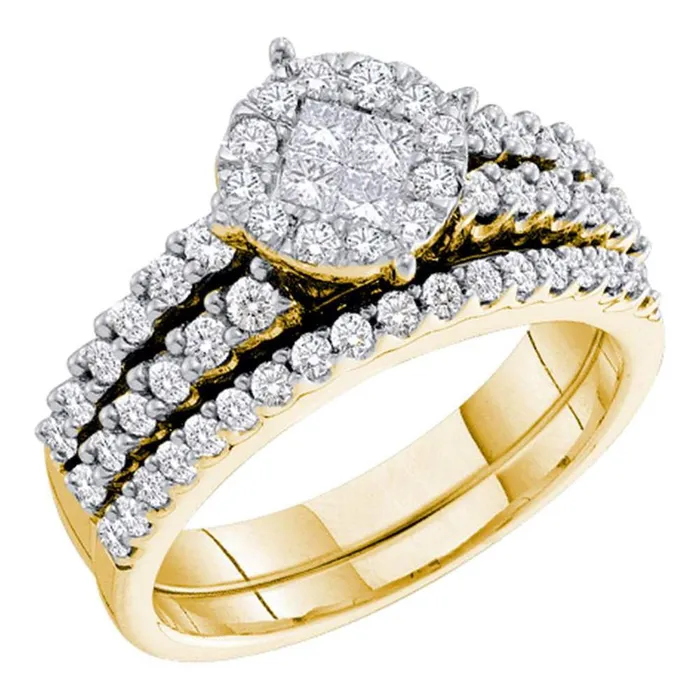 14k Yellow Gold Princess Round Diamond Bridal Wedding Ring Set 1 Cttw gndatlanta Rings 14k Yellow Gold Princess Round Diamond Bridal Wedding Ring Set 1 Cttw gndatlanta Rings
