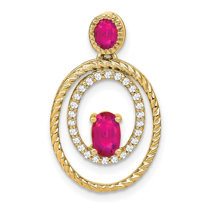14K Yellow Gold Ruby and Real Diamond Oval Pendant Goldia Necklaces