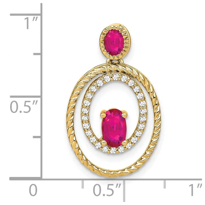 14K Yellow Gold Ruby and Real Diamond Oval Pendant Goldia Necklaces
