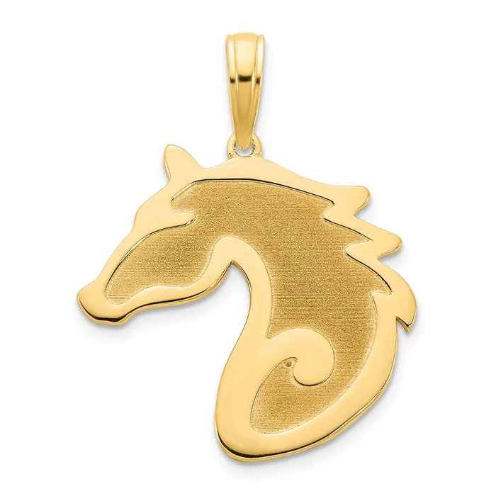 14k Yellow Gold Sandblasted Horse Head Charm Goldia Charm Necklaces