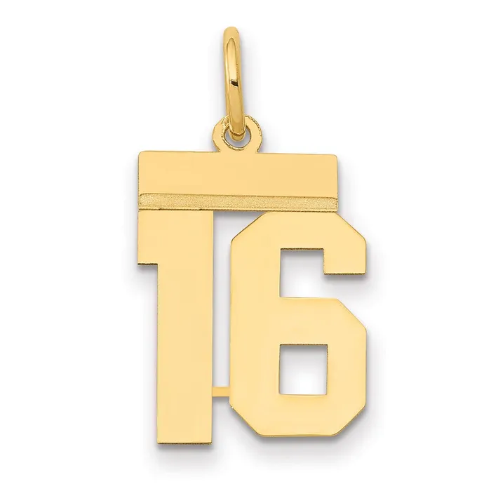 14k Yellow Gold Small Polished Number 16 Charm Goldia Charm Necklaces