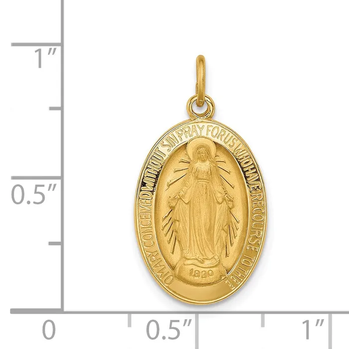 14k Yellow Gold Solid PolishedSatin Oval Miraculous Medal Goldia PreStyled Sets