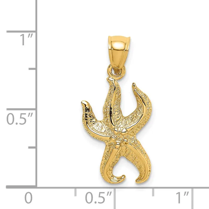 14k Yellow Gold Textured Starfish Charm Goldia Charm Necklaces