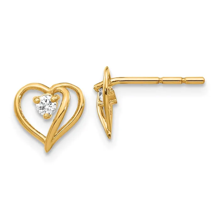 14k Yellow Gold VS Real Diamond heart Earrings Goldia Earrings