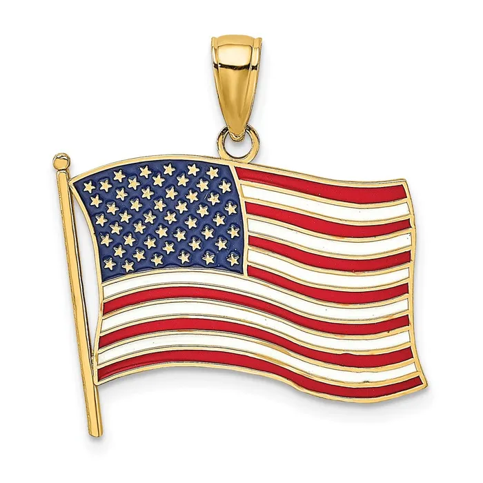14k Yellow Gold w Enamel American Flag Charm Goldia Charm Necklaces