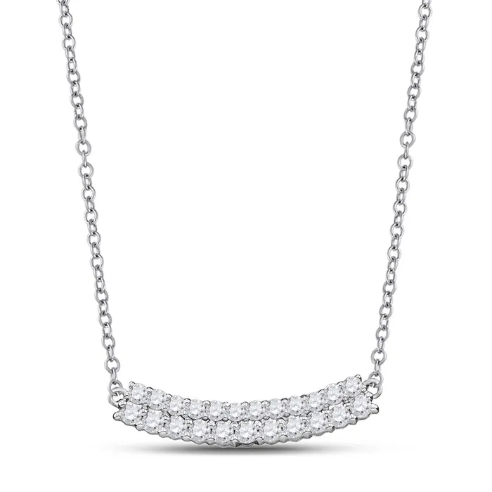14kt White Gold Round Diamond Curved Double Row Bar Necklace 1 Cttw gndatlanta Necklaces 14kt White Gold Round Diamond Curved Double Row Bar Necklace 1 Cttw gndatlanta Necklaces