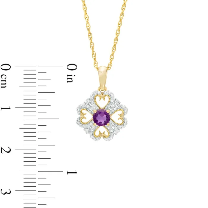 40mm Amethyst and 01 CT TW Natural Diamond Antique VintageStyle HeartShaped FourLeaf Clover Pendant in 10K Yellow Gold Goldia Necklaces 40mm Amethyst and 01 CT TW Natural Diamond Antique VintageStyle HeartShaped FourLeaf Clover Pendant in 10K Yellow Gold Goldia Necklaces