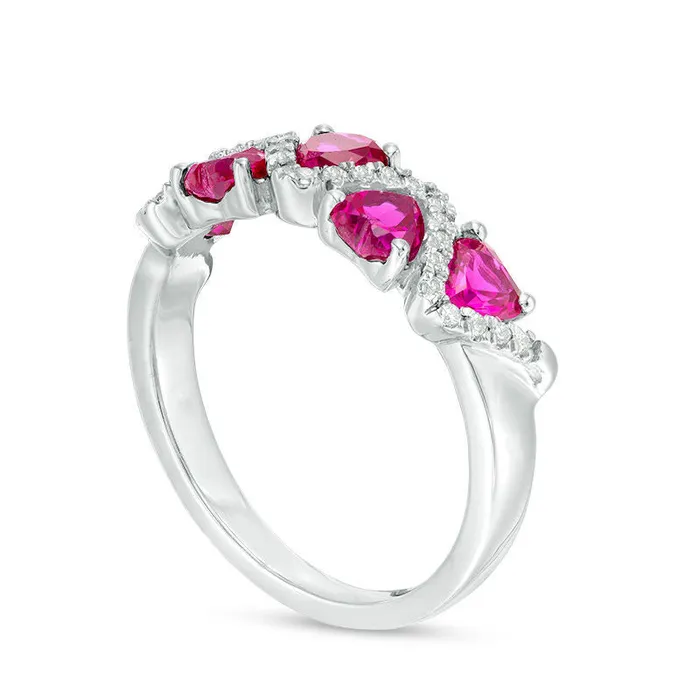 45mm HeartShaped LabCreated Ruby and 007 CT TW Diamond ZigZag Motif Ring in Solid 10K White Gold Goldia Rings 45mm HeartShaped LabCreated Ruby and 007 CT TW Diamond ZigZag Motif Ring in Solid 10K White Gold Goldia Rings