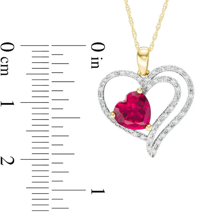 70mm LabCreated Ruby and 017 CT TW Diamond MultiRow Heart Pendant in 10K Yellow Gold Goldia Necklaces 70mm LabCreated Ruby and 017 CT TW Diamond MultiRow Heart Pendant in 10K Yellow Gold Goldia Necklaces