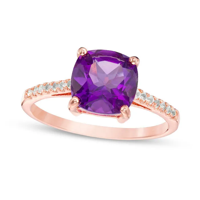 80mm CushionCut Amethyst and White Topaz Ring in Sterling Silver with Solid 14K Rose Gold Plate Goldia Rings 80mm CushionCut Amethyst and White Topaz Ring in Sterling Silver with Solid 14K Rose Gold Plate Goldia Rings