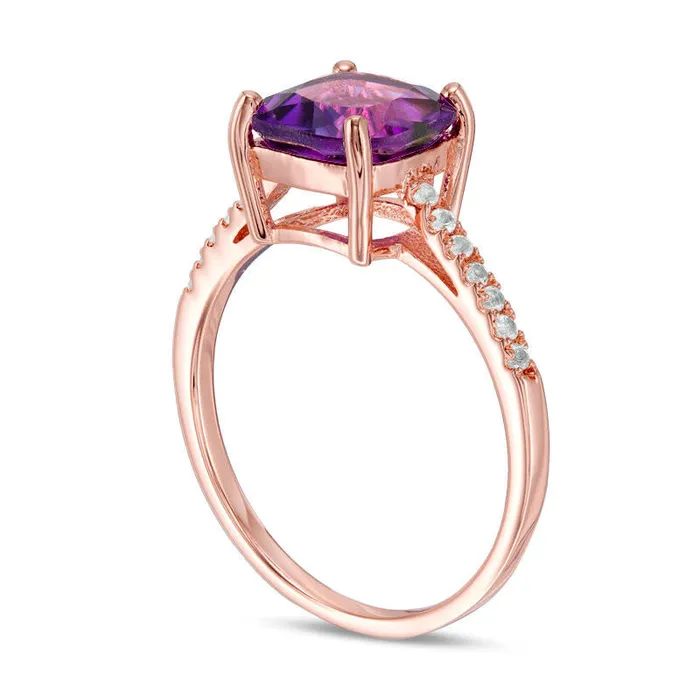 80mm CushionCut Amethyst and White Topaz Ring in Sterling Silver with Solid 14K Rose Gold Plate Goldia Rings 80mm CushionCut Amethyst and White Topaz Ring in Sterling Silver with Solid 14K Rose Gold Plate Goldia Rings