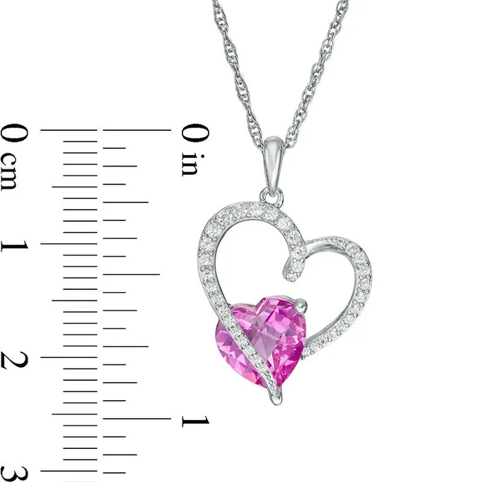 80mm LabCreated Pink and White Sapphire Tilted Heart Pendant in Sterling Silver Goldia Necklaces 80mm LabCreated Pink and White Sapphire Tilted Heart Pendant in Sterling Silver Goldia Necklaces