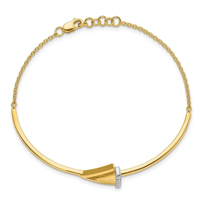 Bracelets 14k Yellow Gold SatinPolish Natural Diamond Double Triangle Bar 7in w5in ext Bracelet goldiaca