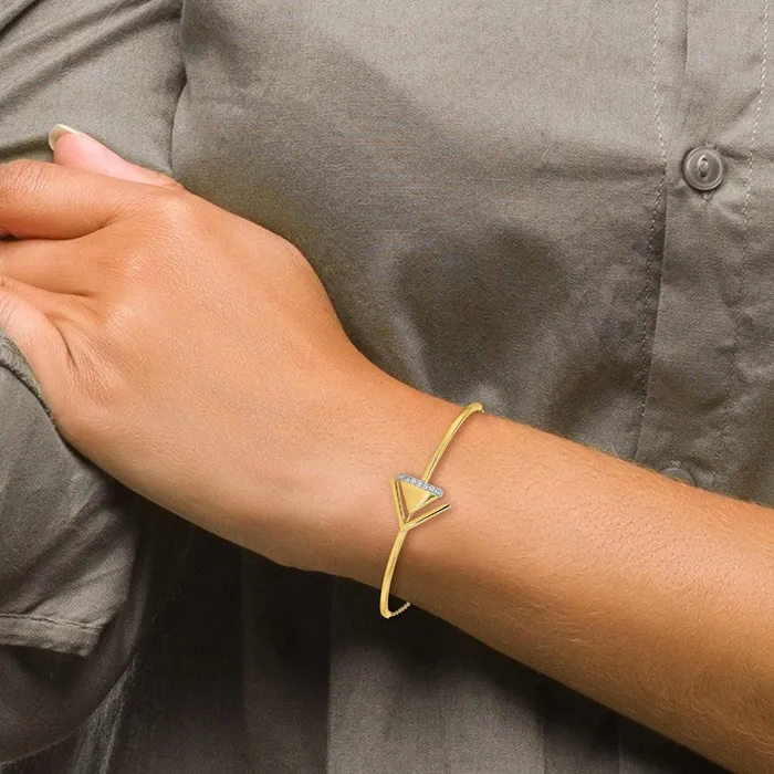 Bracelets 14k Yellow Gold SatinPolish Natural Diamond Double Triangle Bar 7in w5in ext Bracelet goldiaca