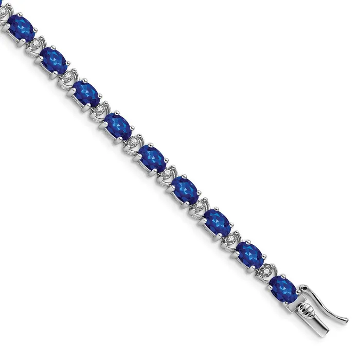Bracelets goldiaca 14k White Gold Oval Created Sapphire and Natural Diamond Bracelet Bracelets goldiaca 14k White Gold Oval Created Sapphire and Natural Diamond Bracelet
