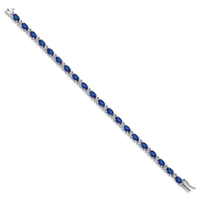 Bracelets goldiaca 14k White Gold Oval Created Sapphire and Natural Diamond Bracelet
