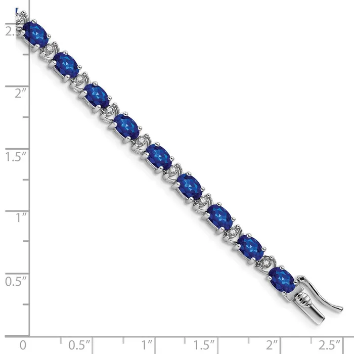 Bracelets goldiaca 14k White Gold Oval Created Sapphire and Natural Diamond Bracelet