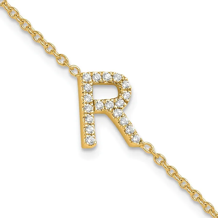 Bracelets goldiaca 14k Yellow Gold Natural Diamond Sideways Letter R w 1in ext Bracelet