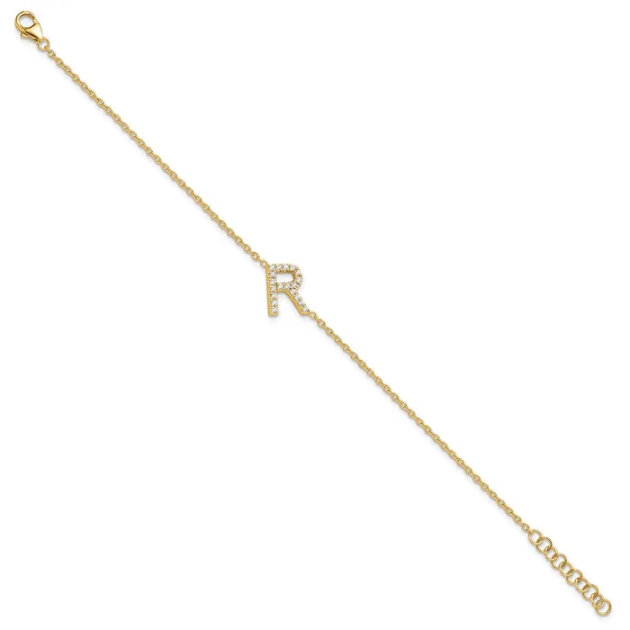 Bracelets goldiaca 14k Yellow Gold Natural Diamond Sideways Letter R w 1in ext Bracelet