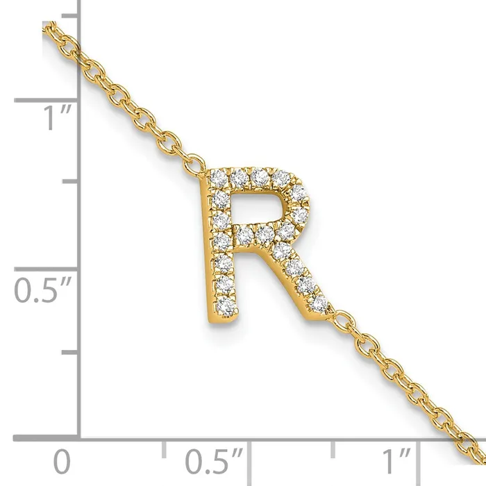 Bracelets goldiaca 14k Yellow Gold Natural Diamond Sideways Letter R w 1in ext Bracelet