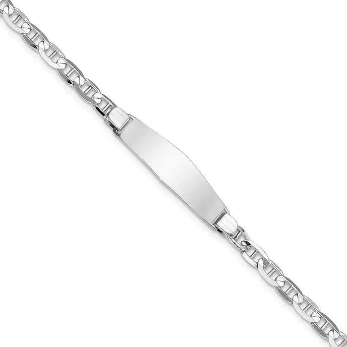Bracelets MDS Solid 14K White Gold Soft Diamond Shape Anchor Link ID Bracelet Bracelets MDS Solid 14K White Gold Soft Diamond Shape Anchor Link ID Bracelet
