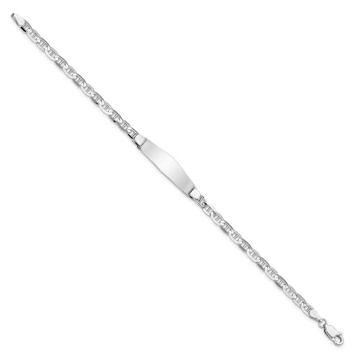 Bracelets MDS Solid 14K White Gold Soft Diamond Shape Anchor Link ID Bracelet Bracelets MDS Solid 14K White Gold Soft Diamond Shape Anchor Link ID Bracelet