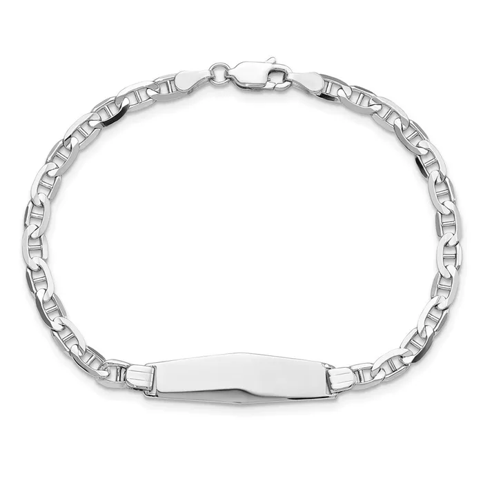 Bracelets MDS Solid 14K White Gold Soft Diamond Shape Anchor Link ID Bracelet Bracelets MDS Solid 14K White Gold Soft Diamond Shape Anchor Link ID Bracelet