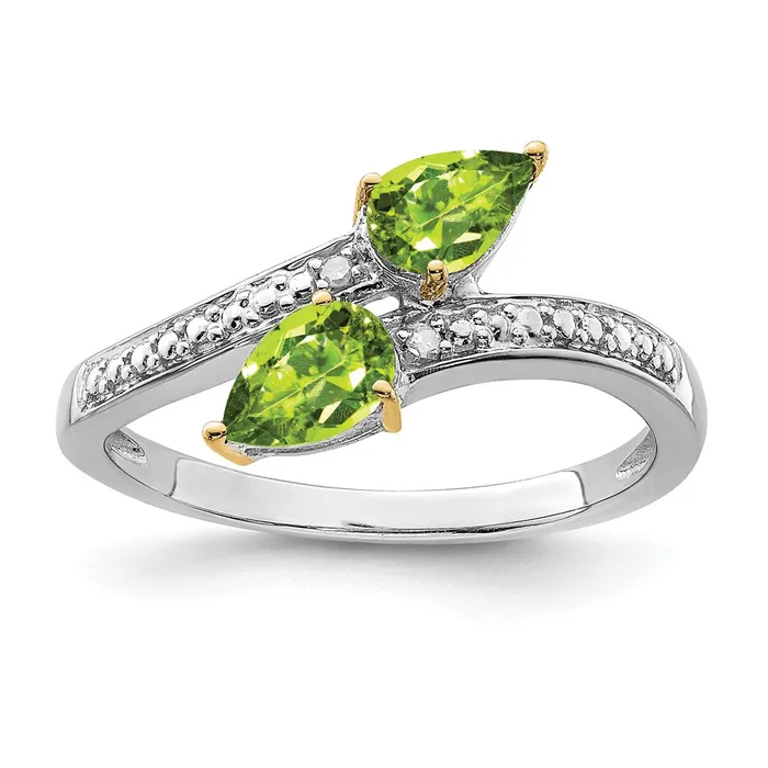 Brilliant Gemstones Sterling Silver with 14K Accent Rhodiumplated Peridot and Diamond Ring Goldia Rings Brilliant Gemstones Sterling Silver with 14K Accent Rhodiumplated Peridot and Diamond Ring Goldia Rings