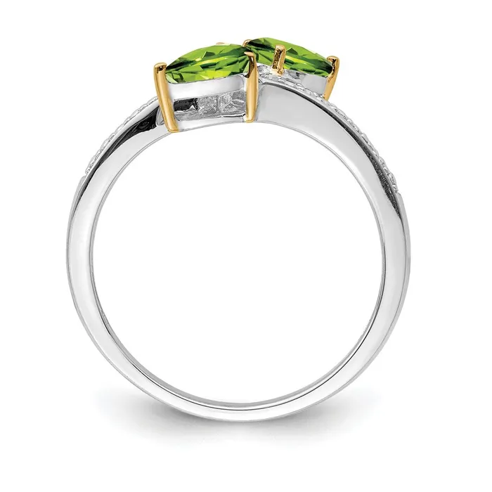 Brilliant Gemstones Sterling Silver with 14K Accent Rhodiumplated Peridot and Diamond Ring Goldia Rings