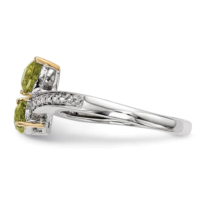Brilliant Gemstones Sterling Silver with 14K Accent Rhodiumplated Peridot and Diamond Ring Goldia Rings